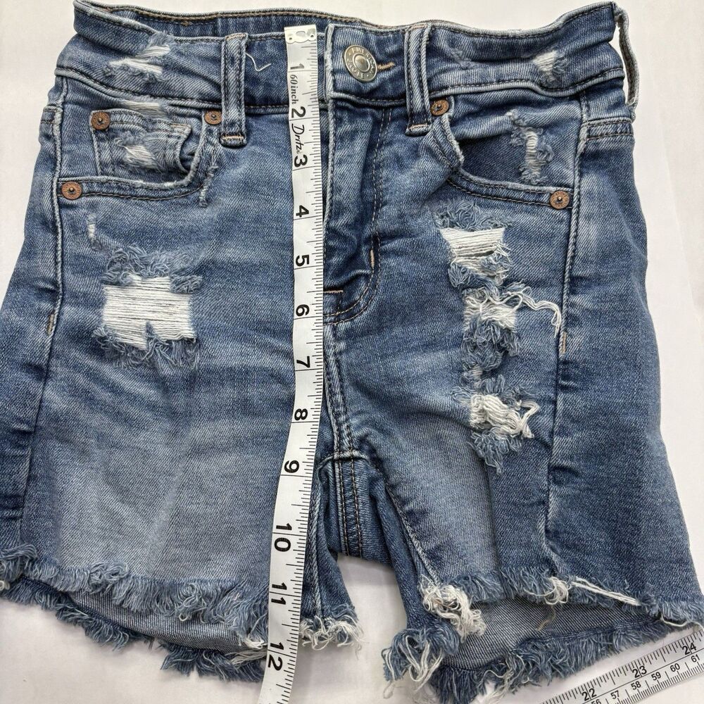 American Eagle Super Stretch Shorts Womens 000 Distressed Denim Cutoff - Picture 13 of 16
